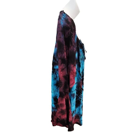 Gypsy Rose Peasant Top Tie Dye Bell Flutter 3/4 Sleeve Scoop Tie Neck Hippie Med - Picture 6 of 14